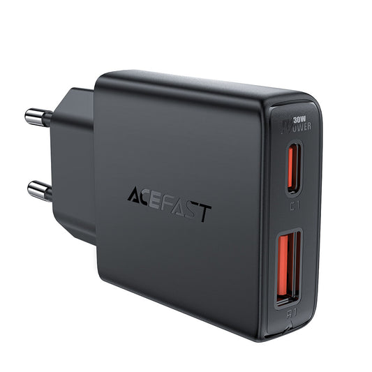 Punjač mreže Acefast A69, 30W, 3A, 1 x USB-A - 1 x USB-C, Crni