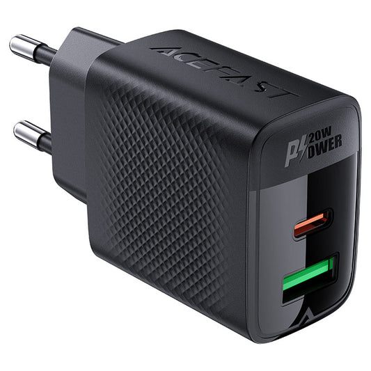 Punjač mreže Acefast A78, 20W, 3A, 1 x USB-A - 1 x USB-C, Crni
