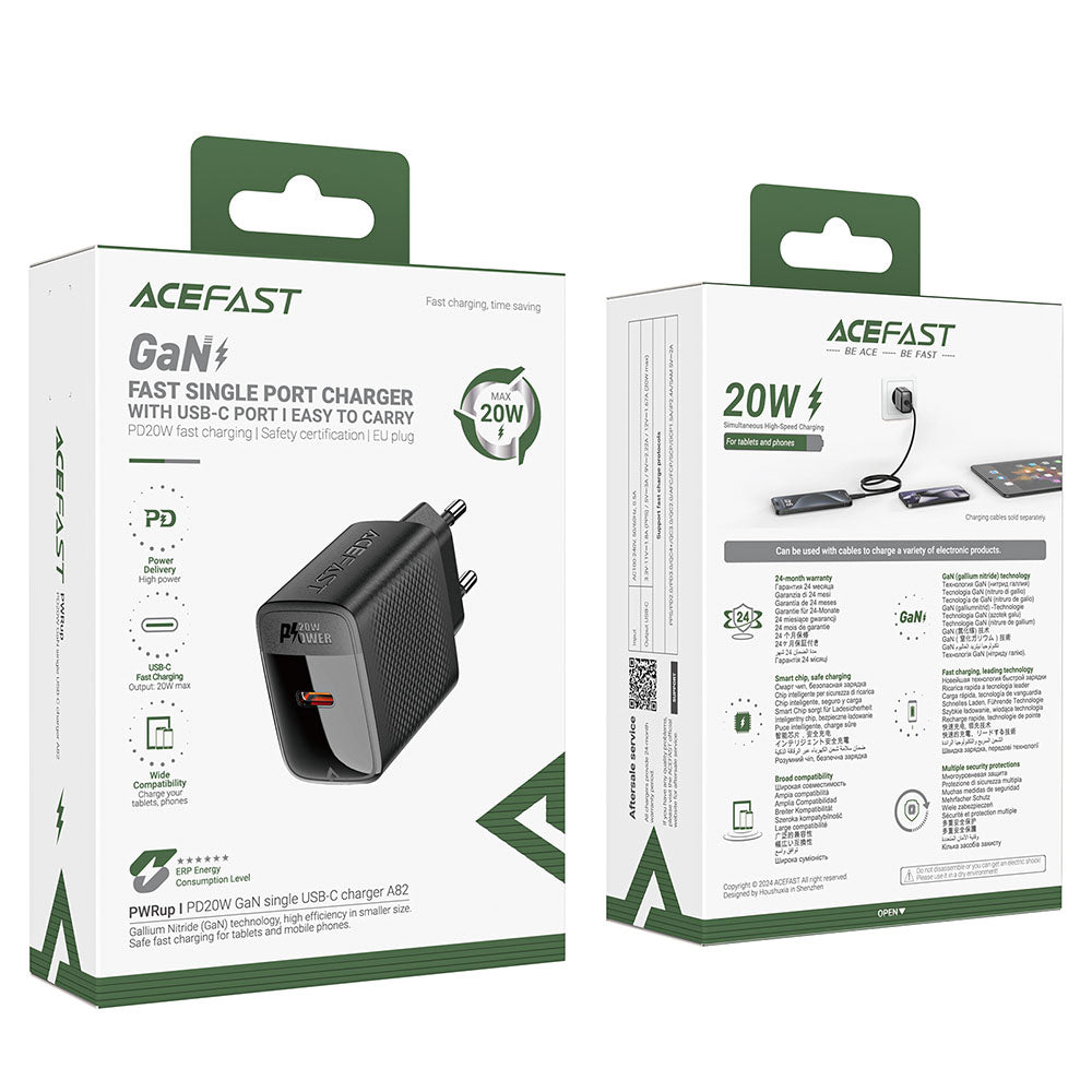 Punjač mreže Acefast A82, 20W, 3A, 1 x USB-C, Crni