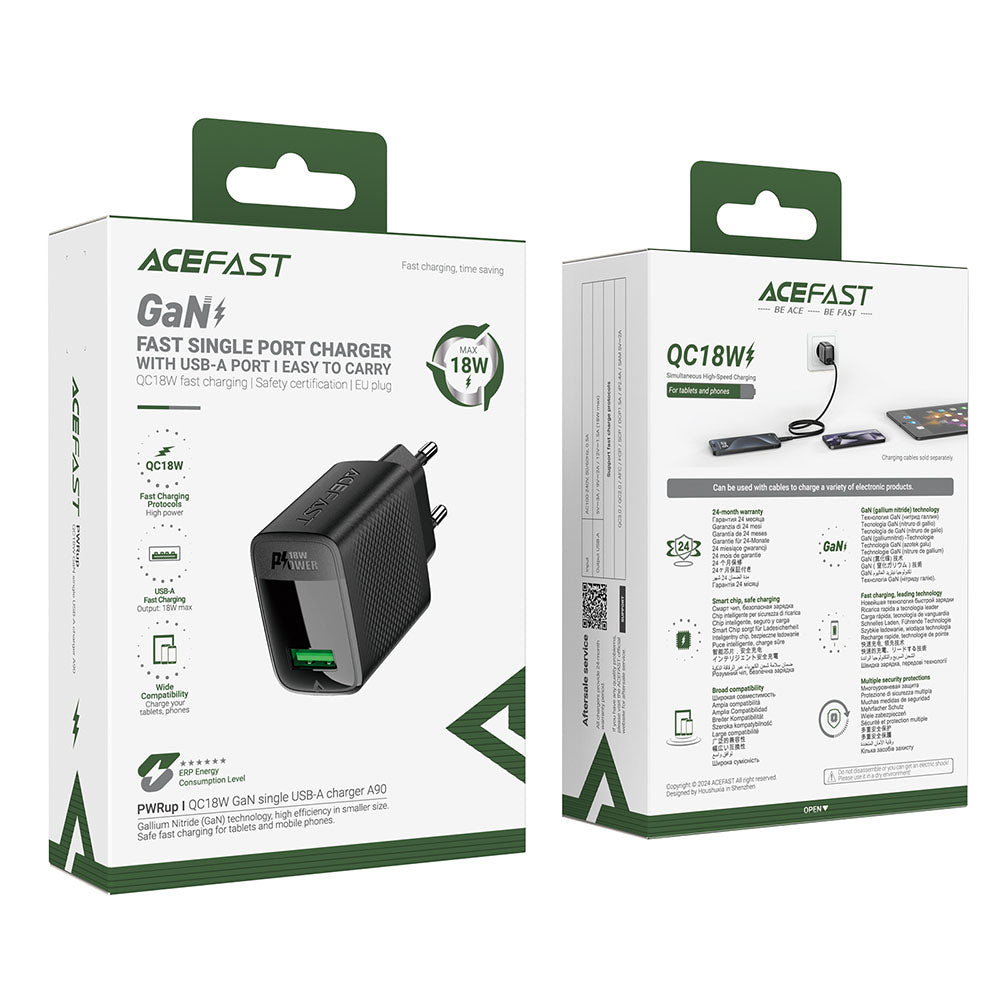 Punjač mreže Acefast A90, 18W, 3A, 1 x USB-A, Crni