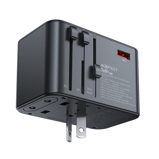 Punjač za mrežu Acefast Travel Z1, 75W, 3.35A, 2 x USB-A - 3 x USB-C, Crni