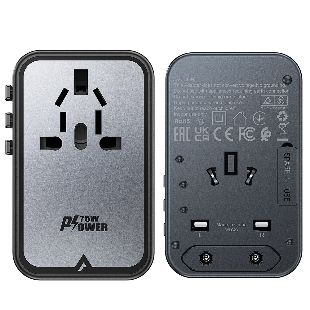Punjač za mrežu Acefast Travel Z1, 75W, 3.35A, 2 x USB-A - 3 x USB-C, Crni