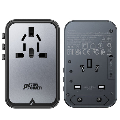 Punjač za mrežu Acefast Travel Z1, 75W, 3.35A, 2 x USB-A - 3 x USB-C, Crni