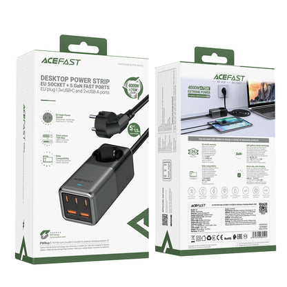 Produžni kabel Acefast Z2 GaN, 75W, 5A, 2 x USB-A - 3 x USB-C - 1 x Schuko, Sivi