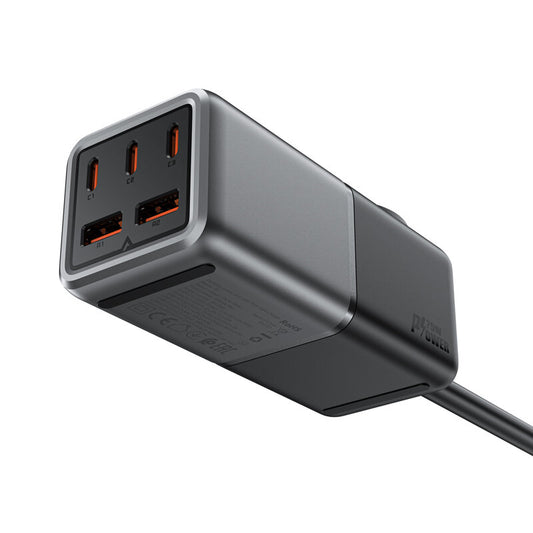 Network Charger Acefast Z2 GaN, 75W, 5A, 2 x USB-A - 3 x USB-C - 1 x Schuko, Grey