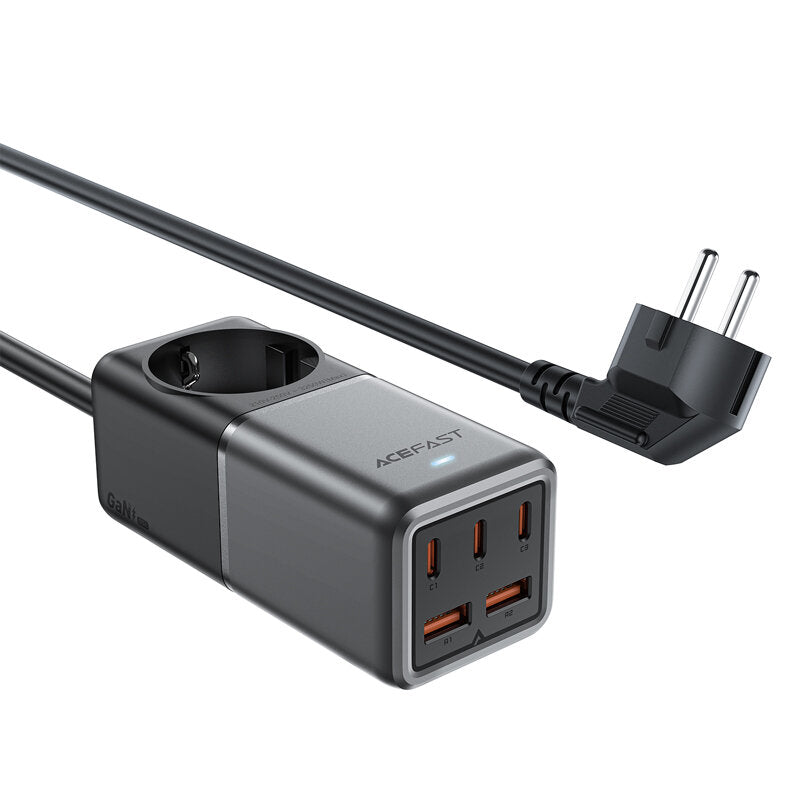 Produžni kabel Acefast Z2 GaN, 75W, 5A, 2 x USB-A - 3 x USB-C - 1 x Schuko, Sivi