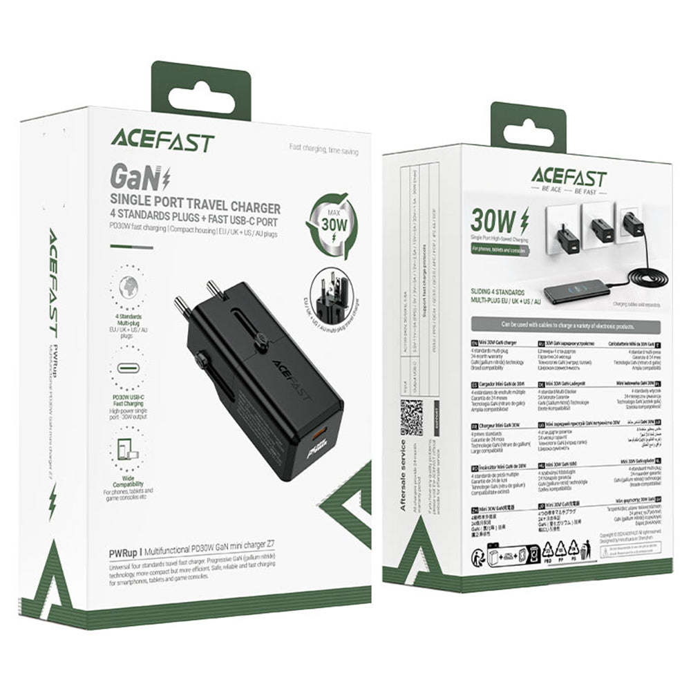 Punjač mreže Acefast Z7 Travel, 30W, 3A, 1 x USB-C, Crni