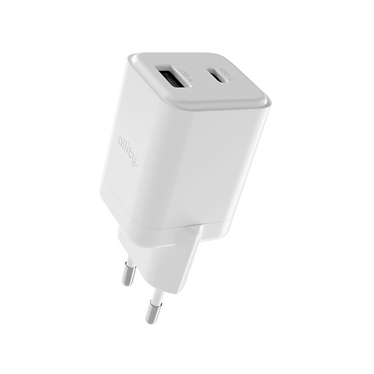 Punjač mreže Allity. ATC-01-30WAC Mini, 30W, 3A, 1 x USB-A - 1 x USB-C, Beli
