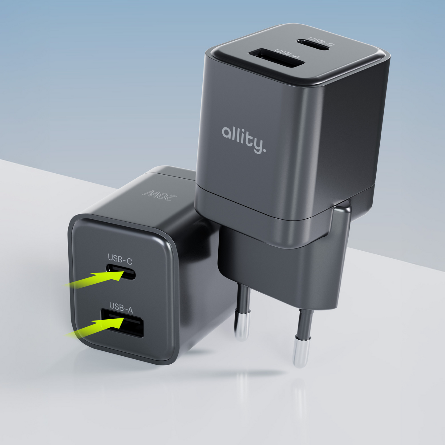 Punjač mreže Allity. ATC-01-30WAC Mini, 30W, 3A, 1 x USB-A - 1 x USB-C, Crna