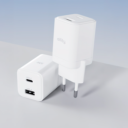 Punjač mreže Allity. ATC-01-30WAC Mini, 30W, 3A, 1 x USB-A - 1 x USB-C, Beli