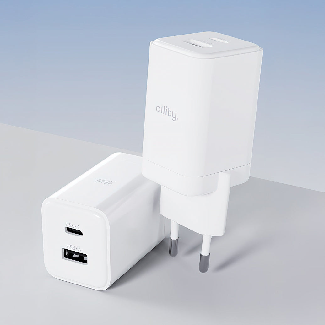 Punjač mreže Allity. ATC-01-45WCC Fast, 45W, 3A, 1 x USB-A - 1 x USB-C, Beli