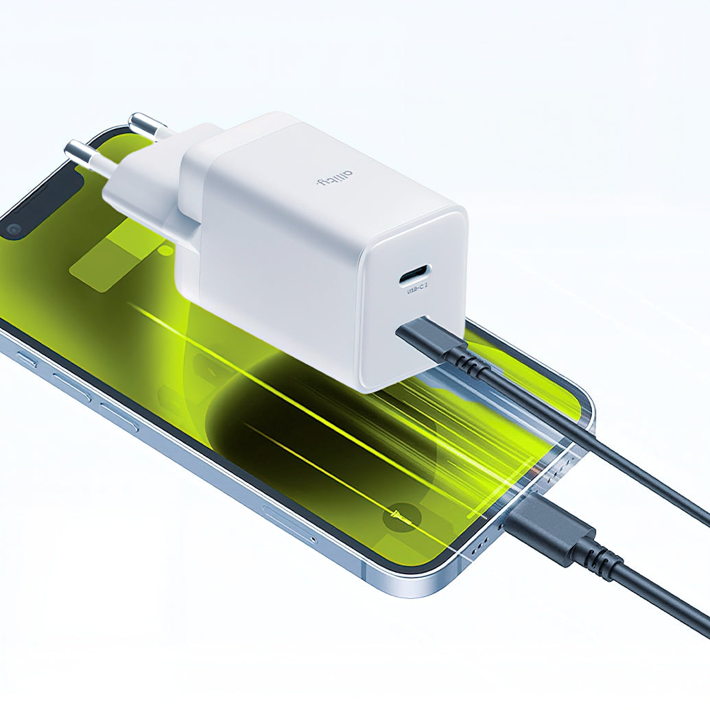 Punjač mreže Allity. ATC-01-45WCC Fast, 45W, 3A, 2 x USB-C, Beli