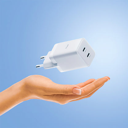 Punjač mreže Allity. ATC-01-45WCC Fast, 45W, 3A, 2 x USB-C, Beli