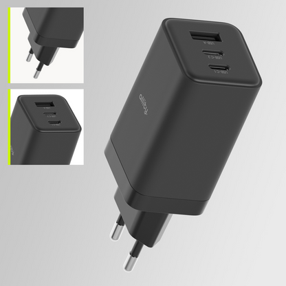 Punjač mreže Allity. ATC-01-65WACC Fast, 65W, 3.25A, 1 x USB-A - 2 x USB-C, Crna