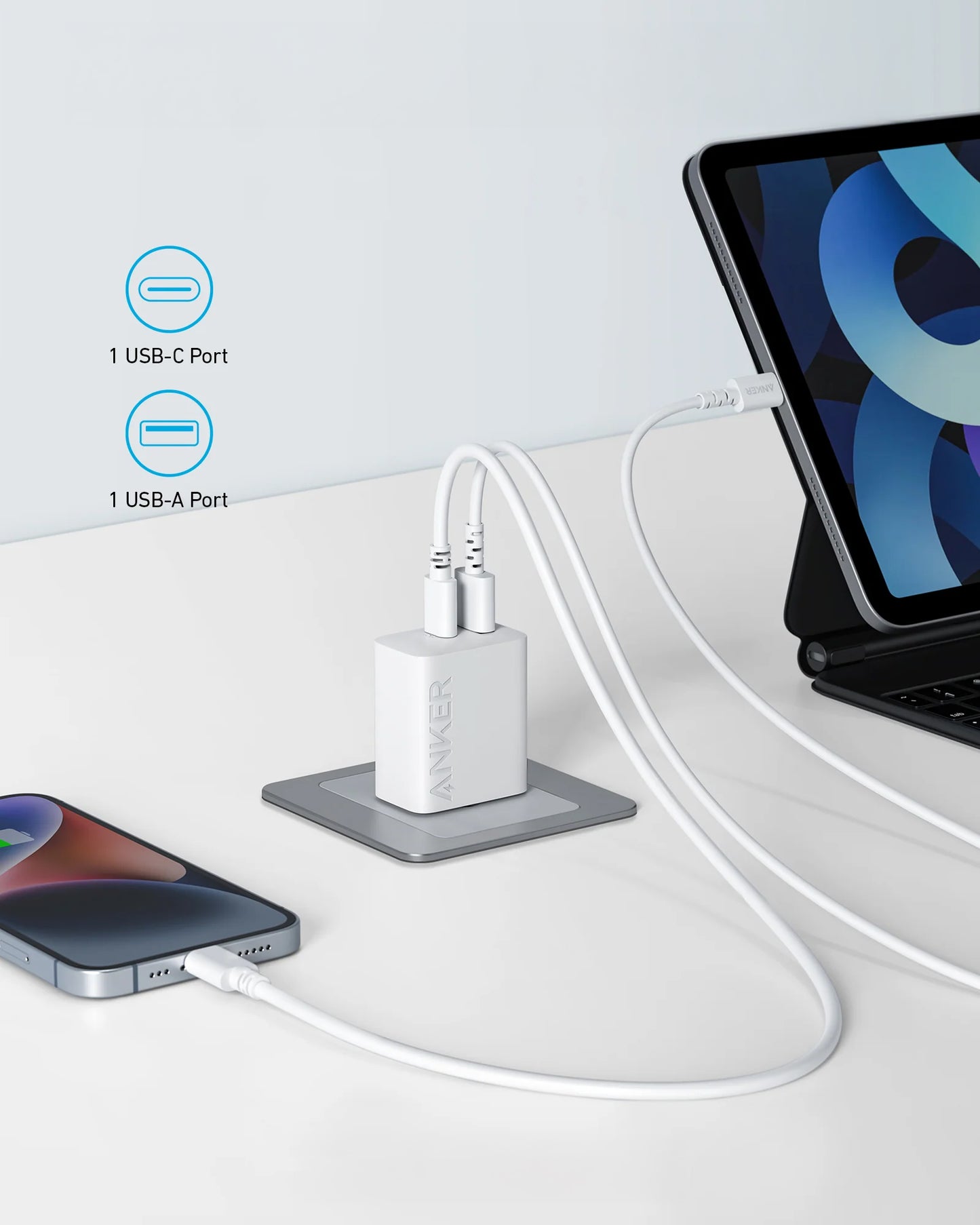 Punjač Anker 312, 20W, 3A, 1 x USB-A - 1 x USB-C, Bijeli A2348G21