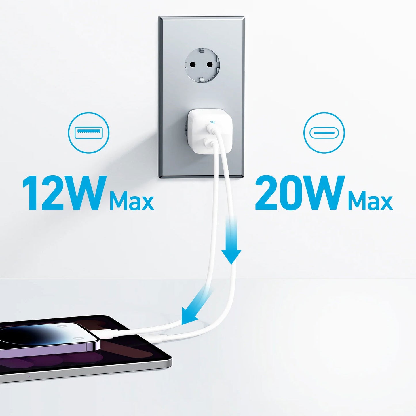 Punjač Anker 323, 33W, 3A, 1 x USB-A - 1 x USB-C, Beli A2331G21