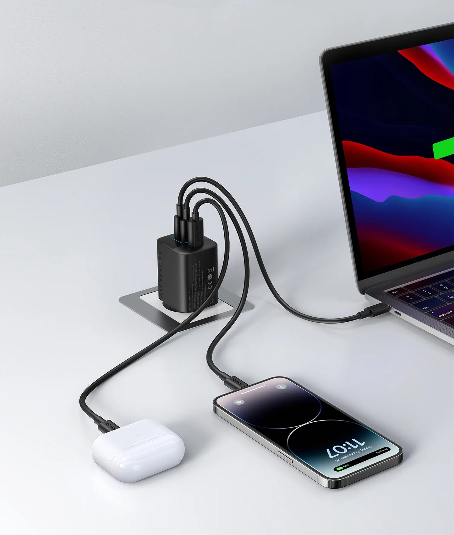 Network Charger Anker 336, 67W, 3.25A, 1 x USB-A - 2 x USB-C, Black A2674G11 A2674G11 