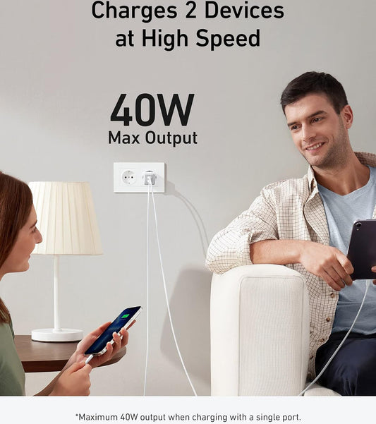 Punjač Anker 521 Nano Pro za mrežu, 40W, 3A, 2 x USB-C, Bijeli A2038G21