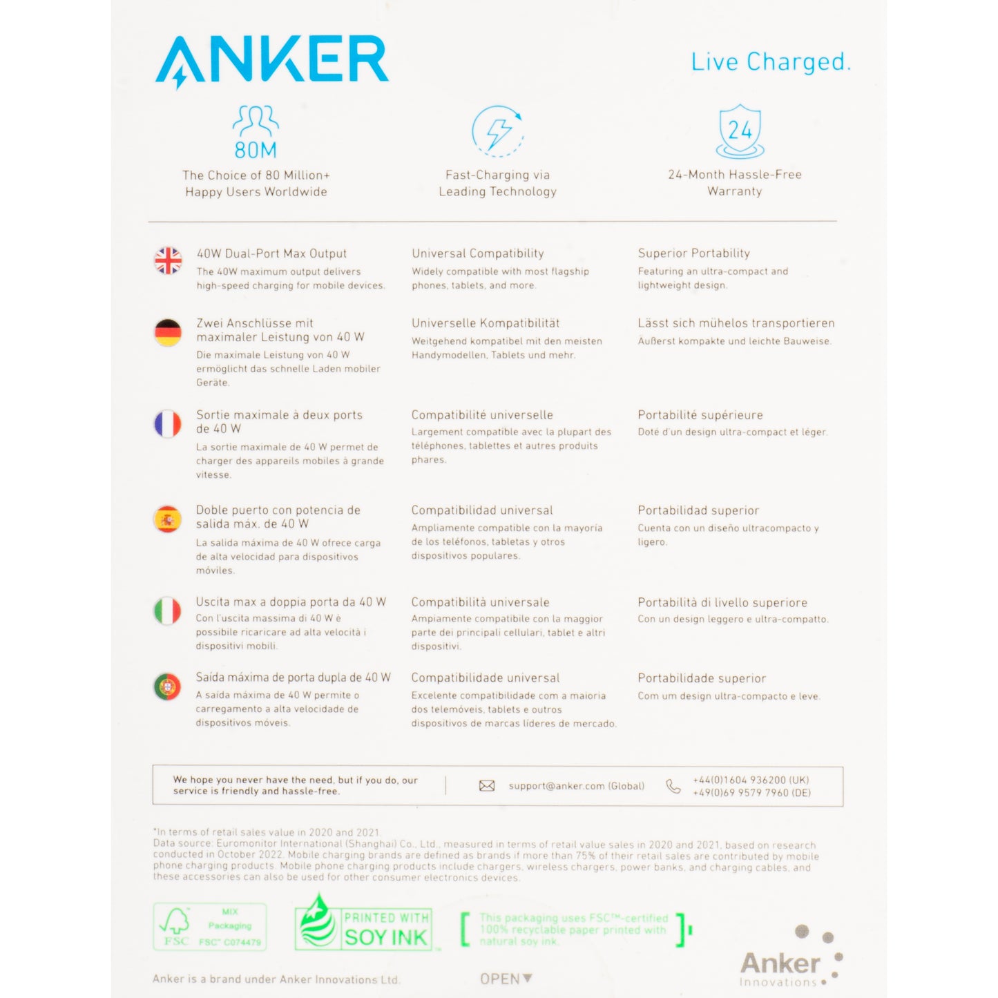 Punjač Anker 521 Nano Pro, 40W, 3A, 2 x USB-C, Beli A2038G21