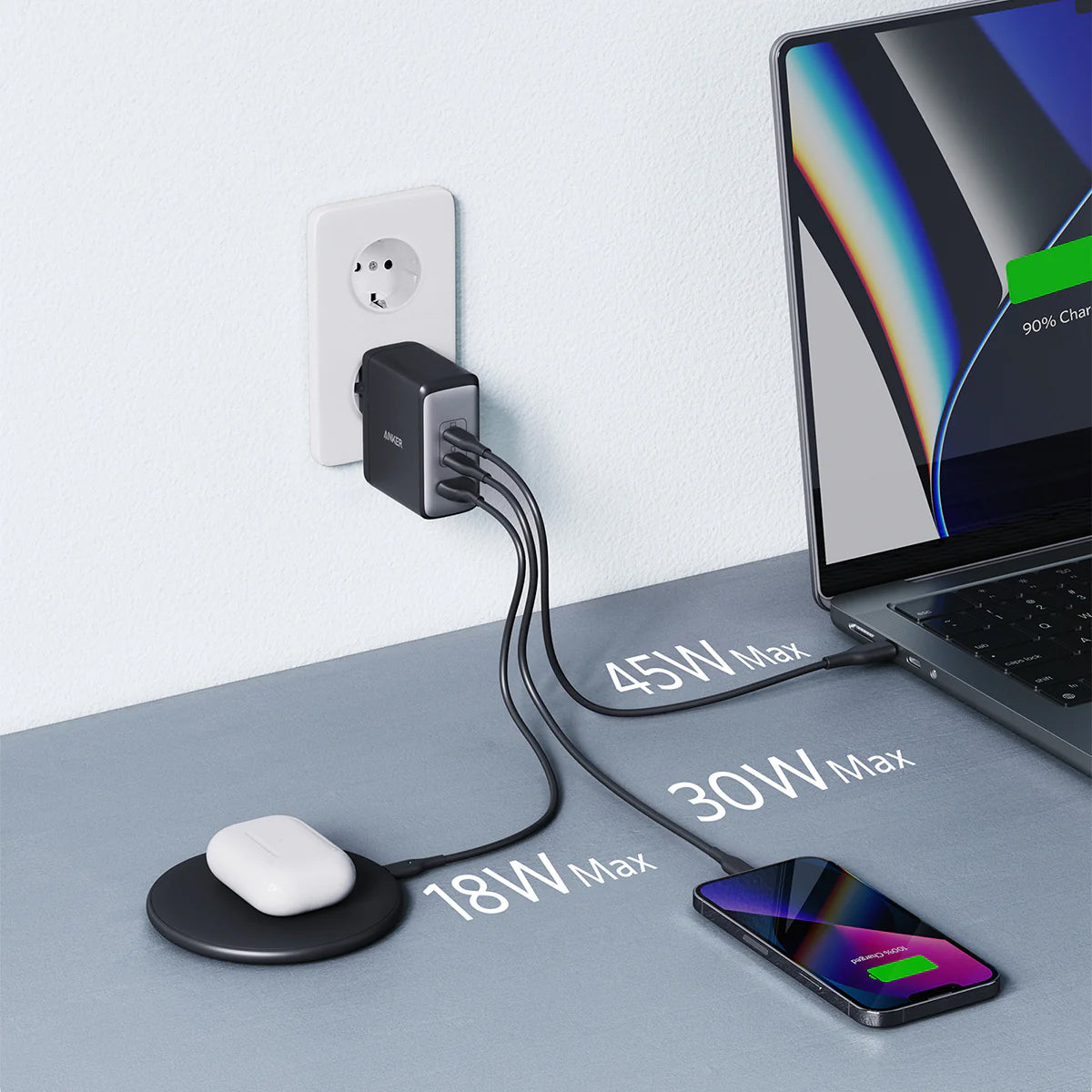 Punjač Anker 736 Nano II, 100W, 3A, 1 x USB-A - 2 x USB-C, Crni A2145G11
