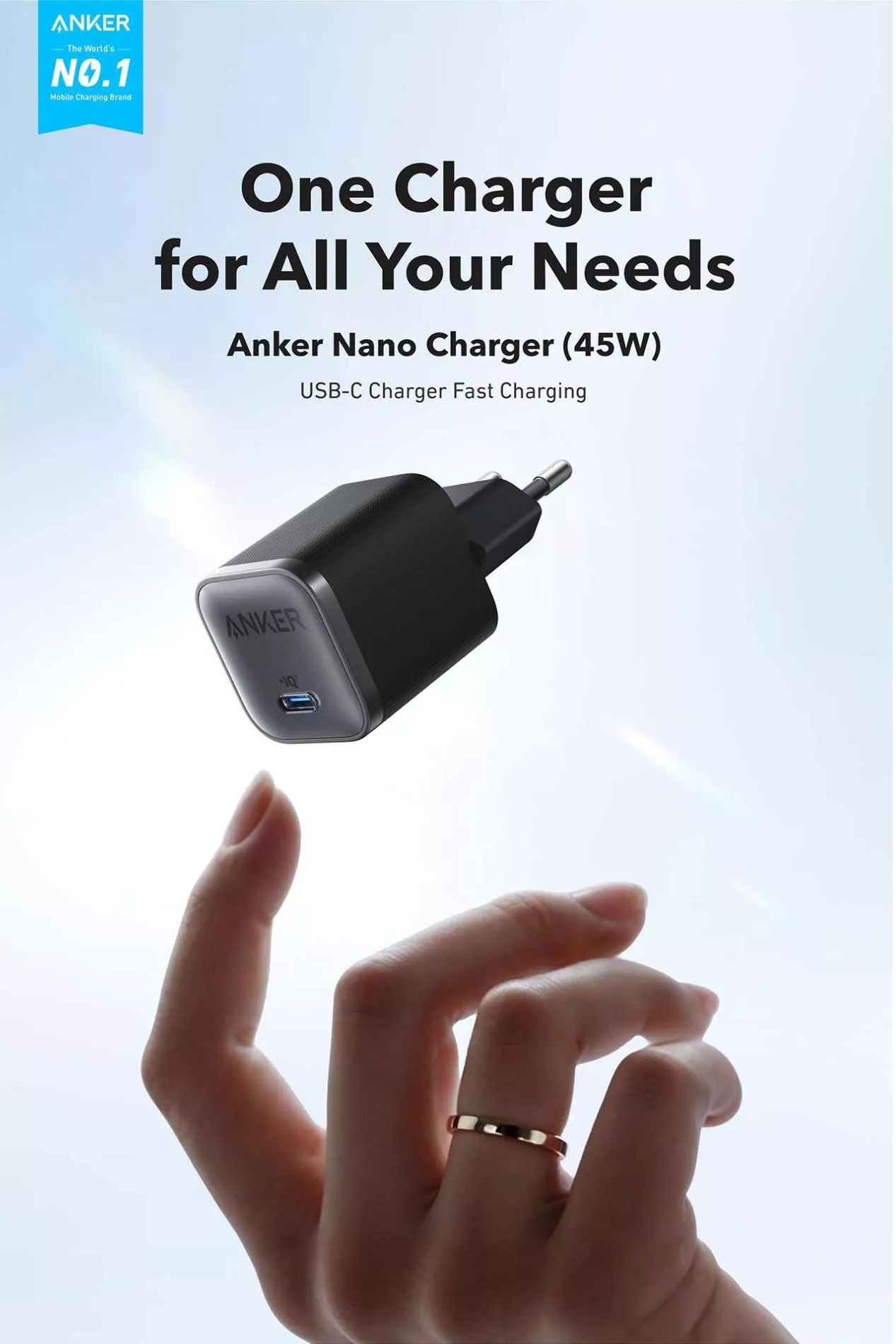 Punjač za mrežu Anker Nano, 45W, 3A, 1 x USB-C, Crni A2692L11