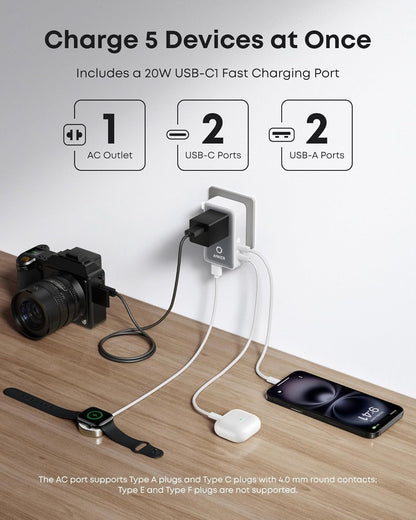 Punjač Anker Nano Travel, 20W, 3A, 2 x USB-A - 2 x USB-C, Beli A9215H21