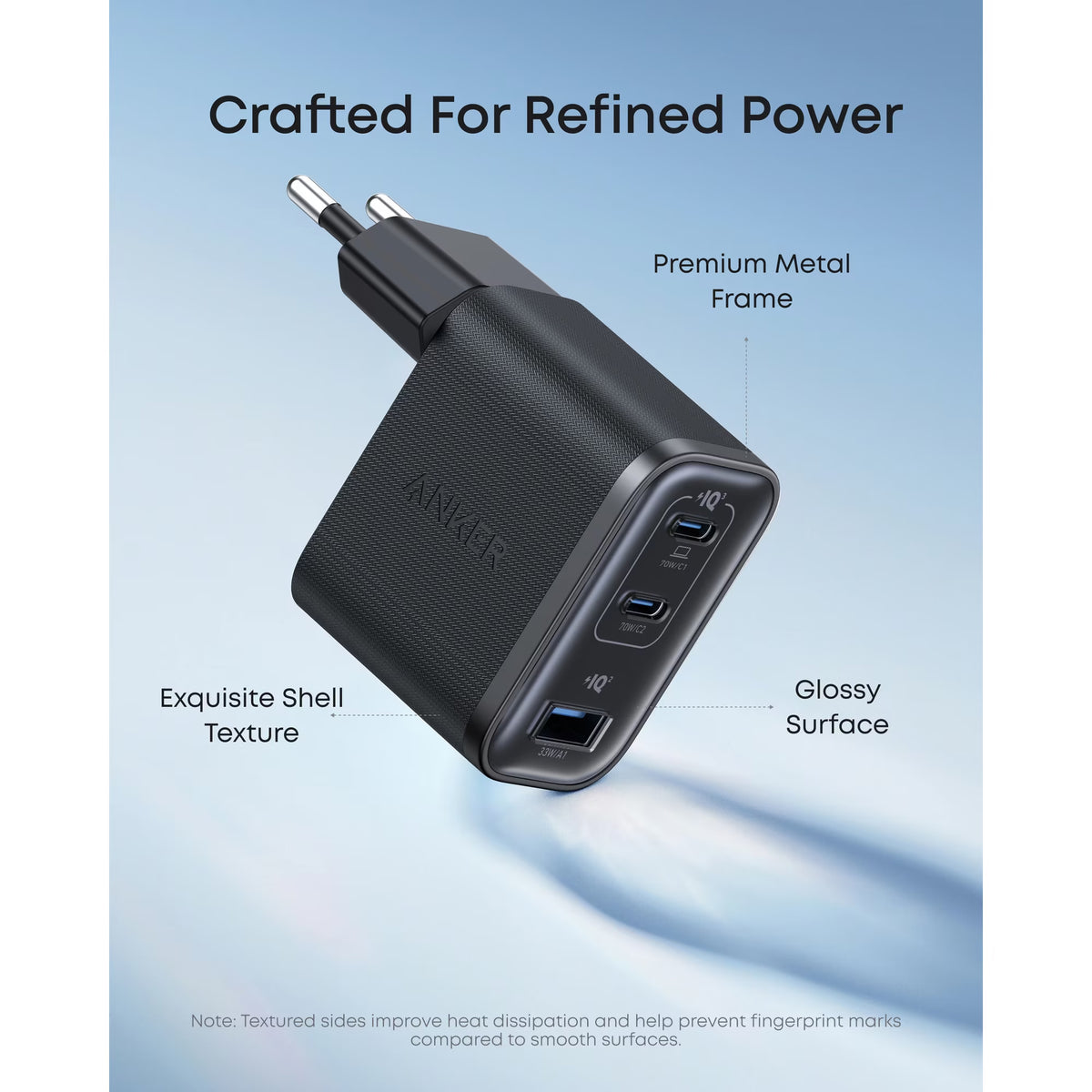 Punjač Anker Nano, 70W, 3.5A, 1 x USB-A - 2 x USB-C, Crni A121AL11