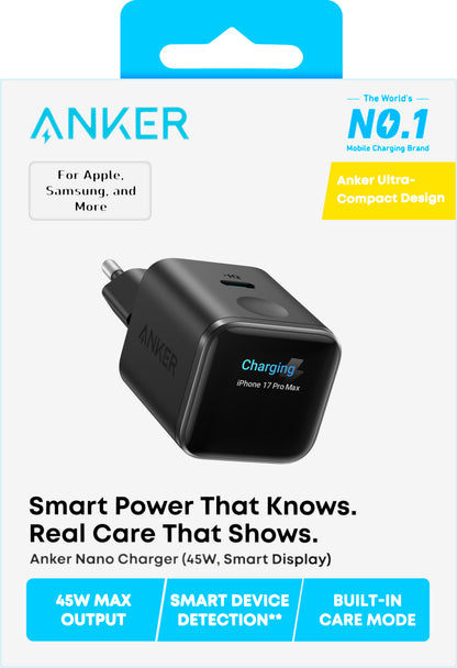 Punjač za mrežu Anker Nano Display, 45W, 3A, 1 x USB-C, Crni A121DG11