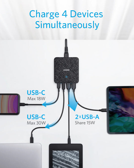 Anker PowerPort Atom III Charging Station, 65W, 3A, 2 x USB-A - 2 x USB-C, Black A2046G12