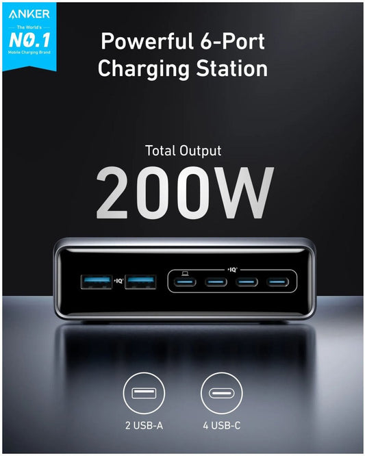 Punjač Stanica Anker Prime, 200W, 3A, 2 x USB-A - 4 x USB-C, Crni A2683341