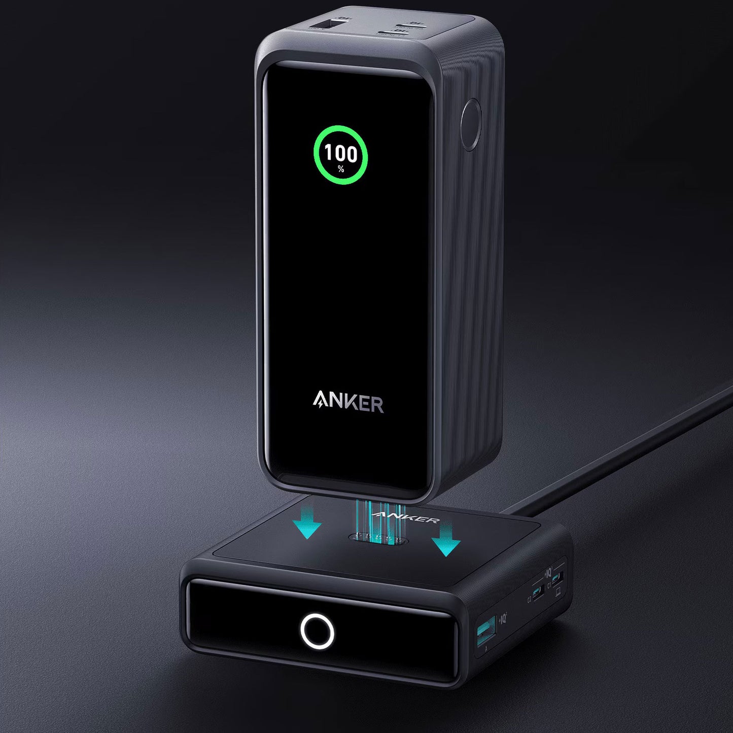 Anker Network Charger for Prime external battery, 100W, 3A, 1 x Pogo Pin - 1 x USB-C - 2 x USB-A, Black A190902311 