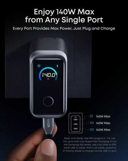 Punjač Anker Prime, 160W, 5.36A, 3 x USB-C, Sivi A2687341
