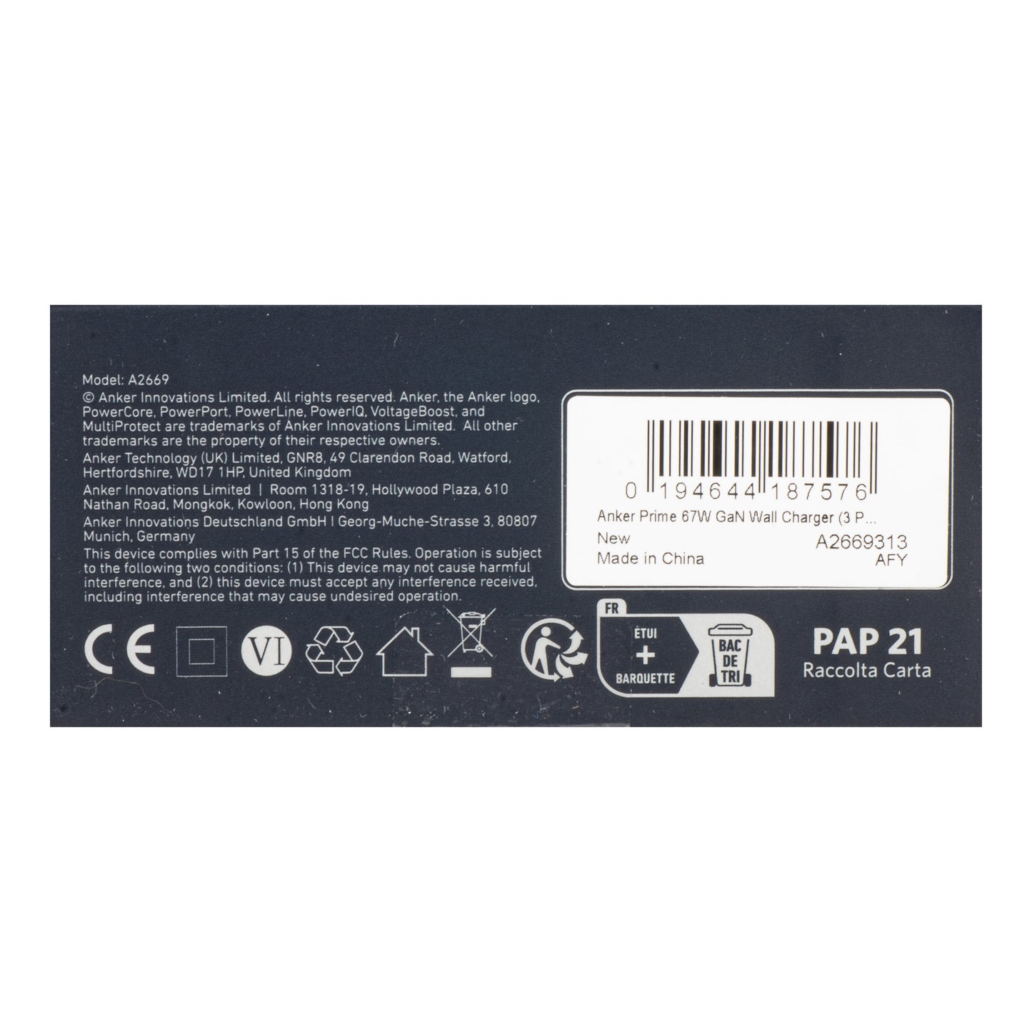 Network Charger Anker Prime, 67W, 5A, 1 x USB-A - 2 x USB-C, Black A2669313 