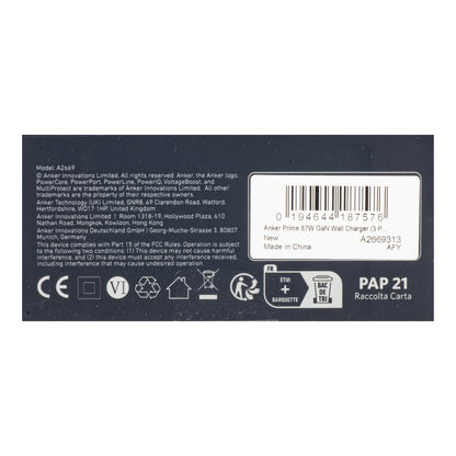 Network Charger Anker Prime, 67W, 5A, 1 x USB-A - 2 x USB-C, Black A2669313 