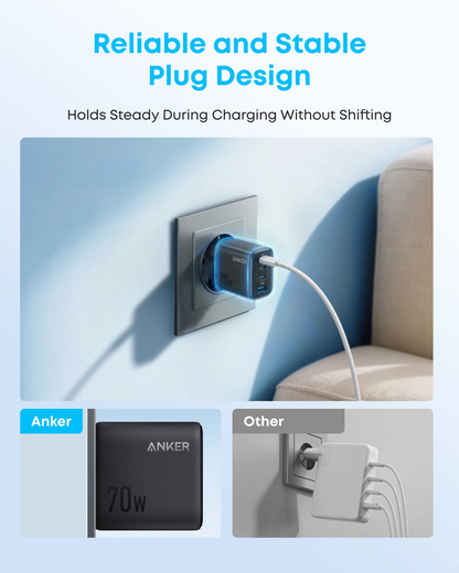 Punjač za mrežu Anker Zolo, 70W, 1 x USB-A - 3 x USB-C, Crni A121CG11
