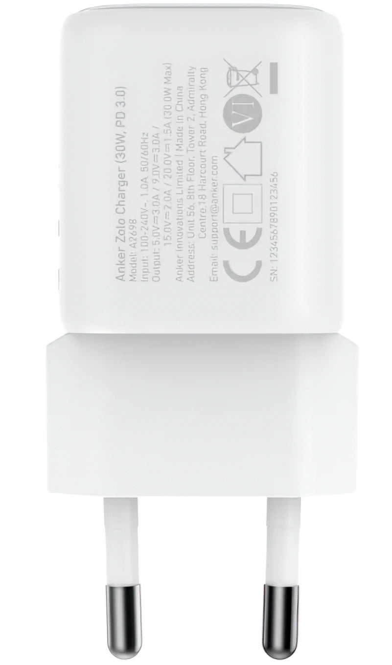 Punjač Mreža Anker Zolo, 30W, 3A, 1 x USB-C, Beli A2698G21