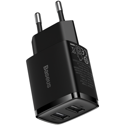 Baseus Compact Network Charger, 10.5W, 2.1A, 2 x USB-A, Black CCXJ010201 