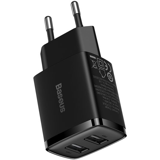 Baseus Compact Network Charger, 10.5W, 2.1A, 2 x USB-A, Black CCXJ010201 