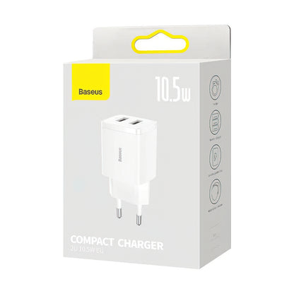 Punjač mreže Baseus Compact, 10.5W, 2.1A, 2 x USB-A, Beli CCXJ010202