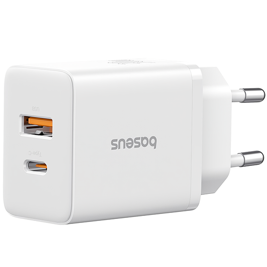 Punjač mreže Baseus Cube, 20W, 3A, 1 x USB-A - 1 x USB-C, Beli P10111403213-00