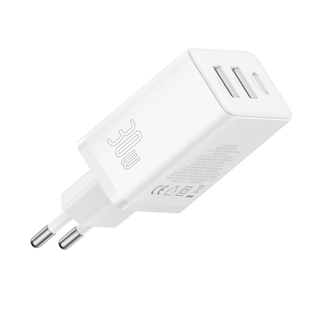 Punjač Baseus Cube, 30W, 3A, 2 x USB-A - 1 x USB-C, Beli P10111402213-00