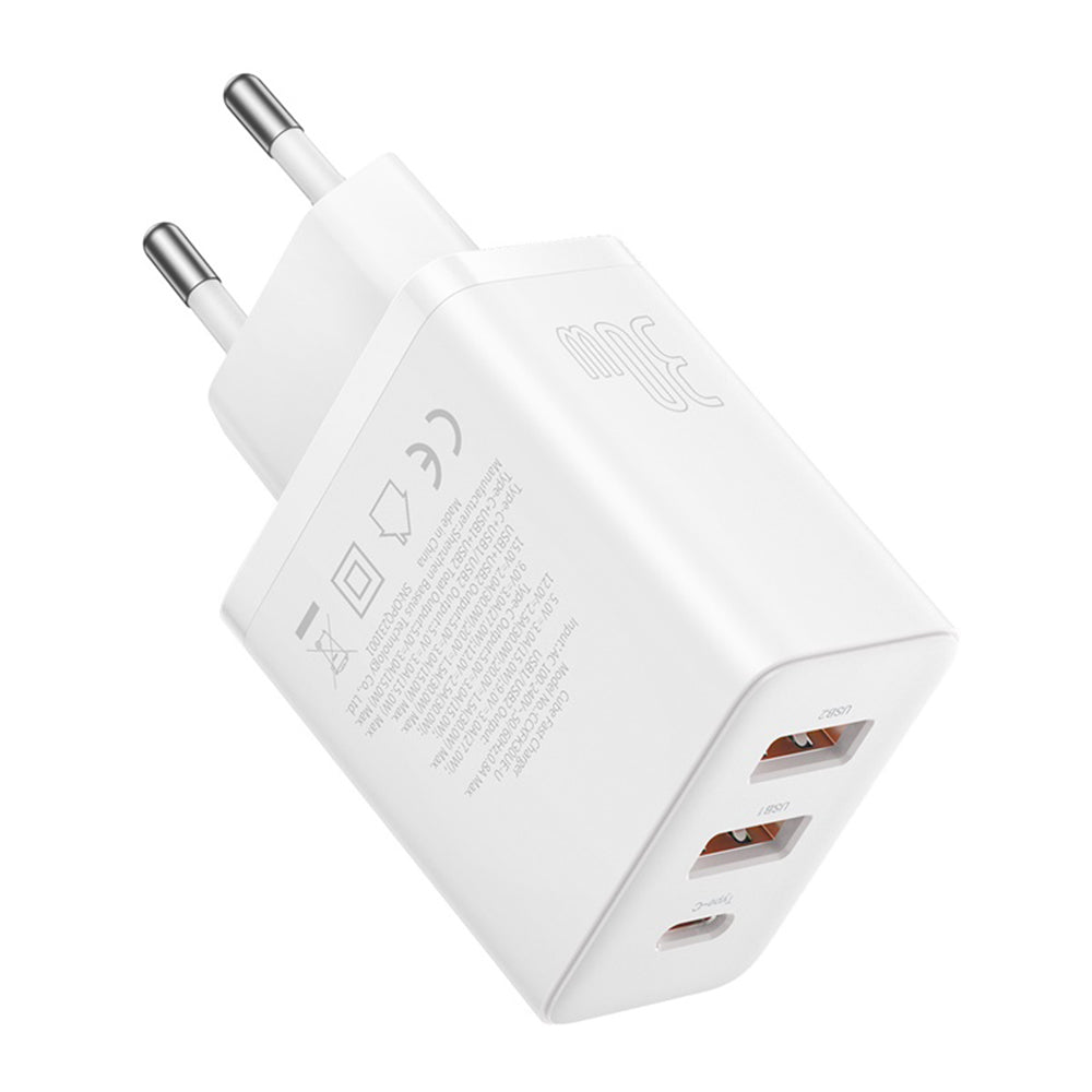 Punjač Baseus Cube, 30W, 3A, 2 x USB-A - 1 x USB-C, Beli P10111402213-00
