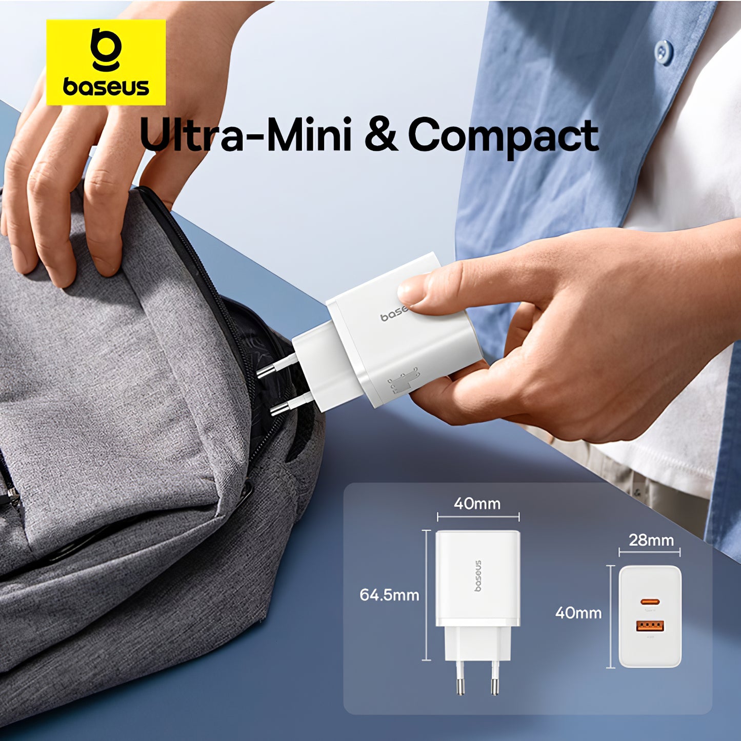 Punjač Baseus Cube, 30W, 2.4A, 1 x USB-A - 1 x USB-C, Bijeli P10111404213-00