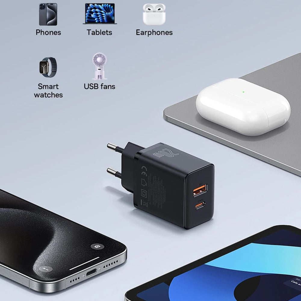 Punjač mreže Baseus Cube, 20W, 3A, 1 x USB-A - 1 x USB-C, Beli P10111403213-00