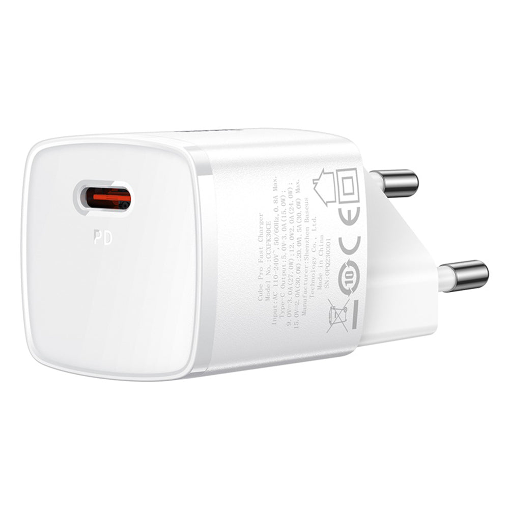 Punjač mreže Baseus Cube Pro, 30W, 3A, 1 x USB-C, Beli CCXF000302