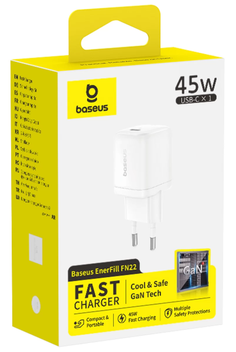 Mrežni punjač Baseus EnerFill FN22, 45 W, 3 A, 1 x USB-C, beli E0123301