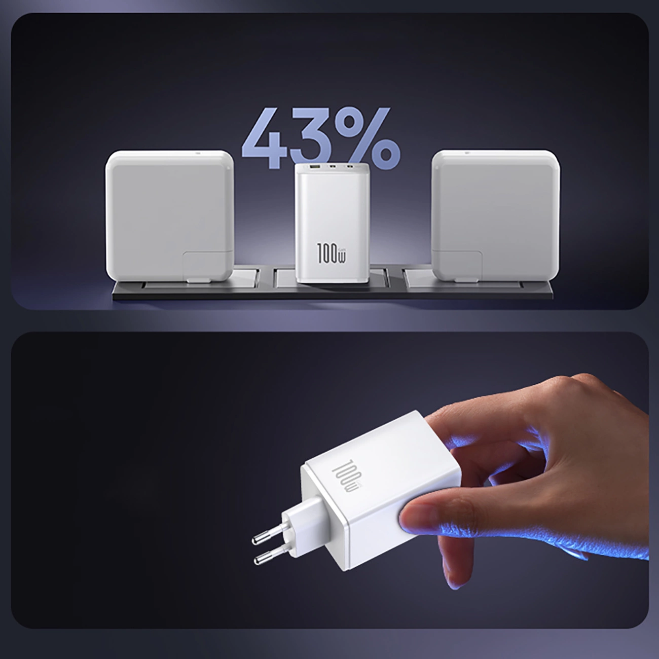 Punjač Baseus EnerFill FE11, 100W, 5A, 1 x USB-A - 2 x USB-C, Beli P10182102213-00