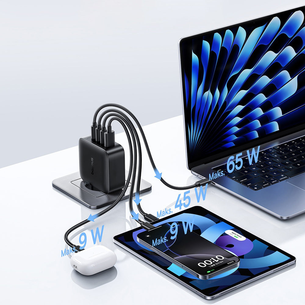 Punjač mreže Baseus EnerFill FH11, 140W, 5A, 1 x USB-A - 3 x USB-C, Crni E0121J00