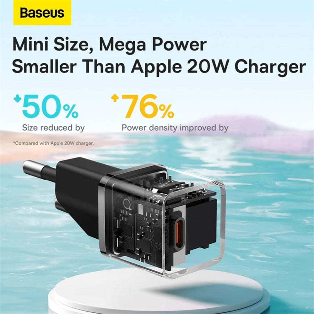 Punjač za mrežu Baseus GaN Mini 1C, 20W, 3A, 1 x USB-C, Bijeli CCGN050102