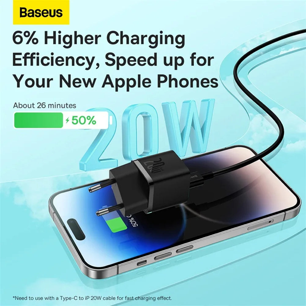 Punjač za mrežu Baseus GaN Mini 1C, 20W, 3A, 1 x USB-C, Bijeli CCGN050102